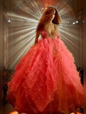 Sample LEXINGTON Coral & Gold Organza Ruffle Lace Woodland Princess Wedding Bal…